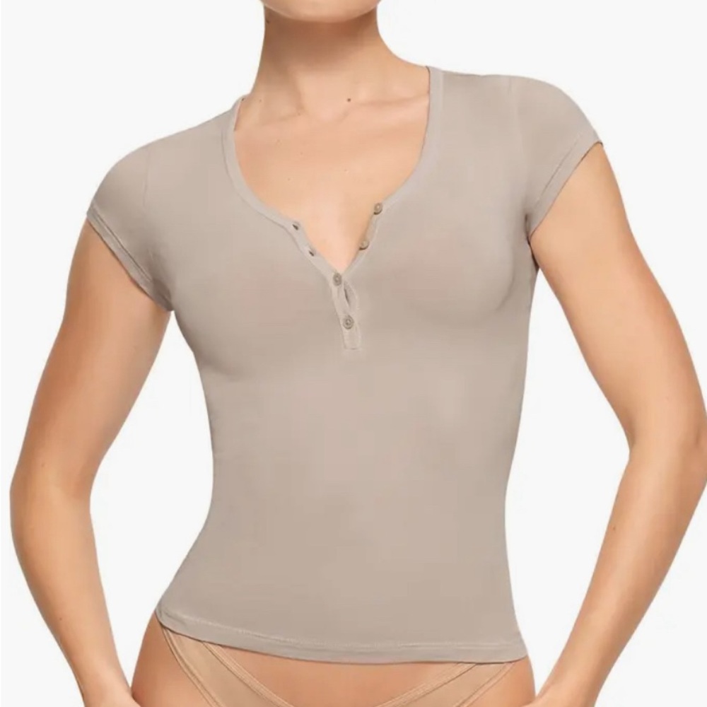 SKIMS | Vintage Henley T-Shirt | Stone | Size Medium